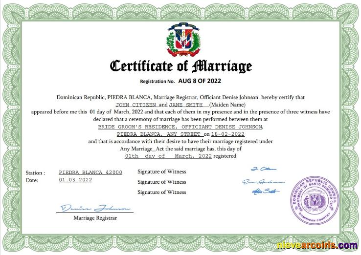 Dominican Republic marriage certificate